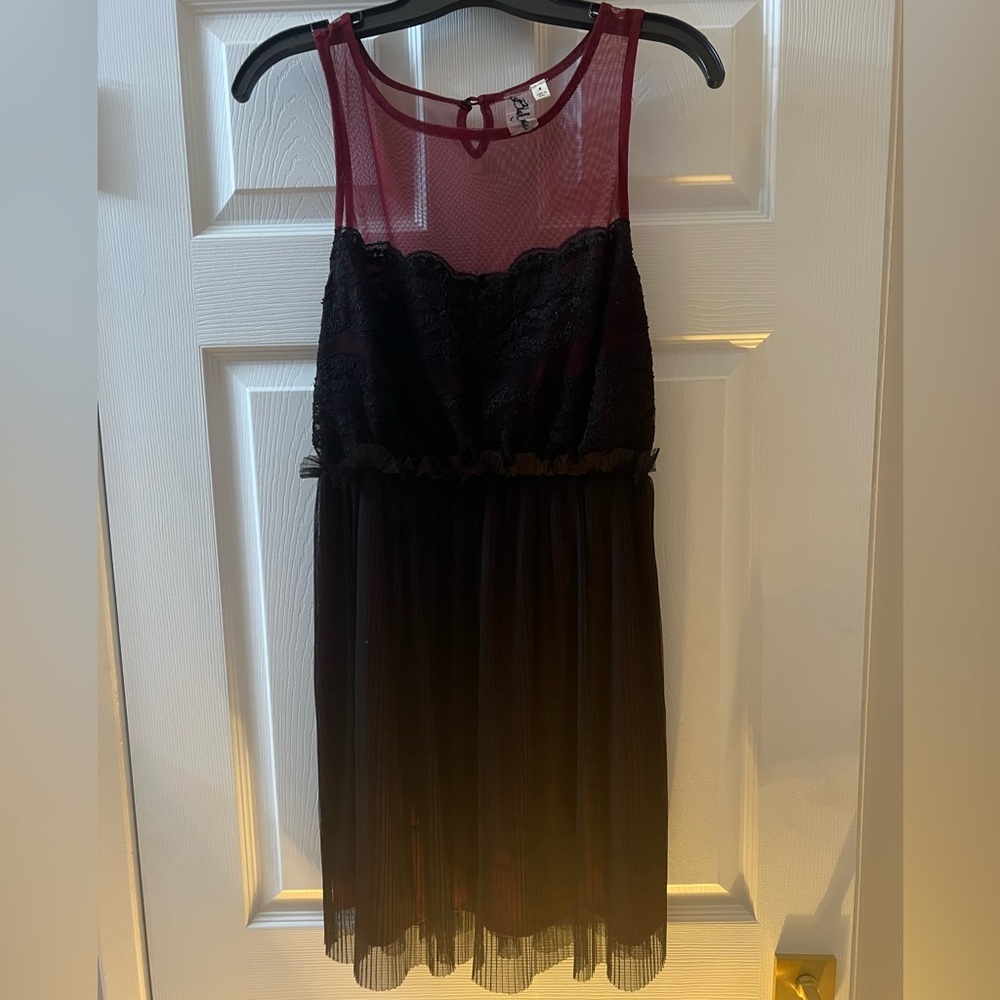 Black and Burgundy Sheer & Lace Dress